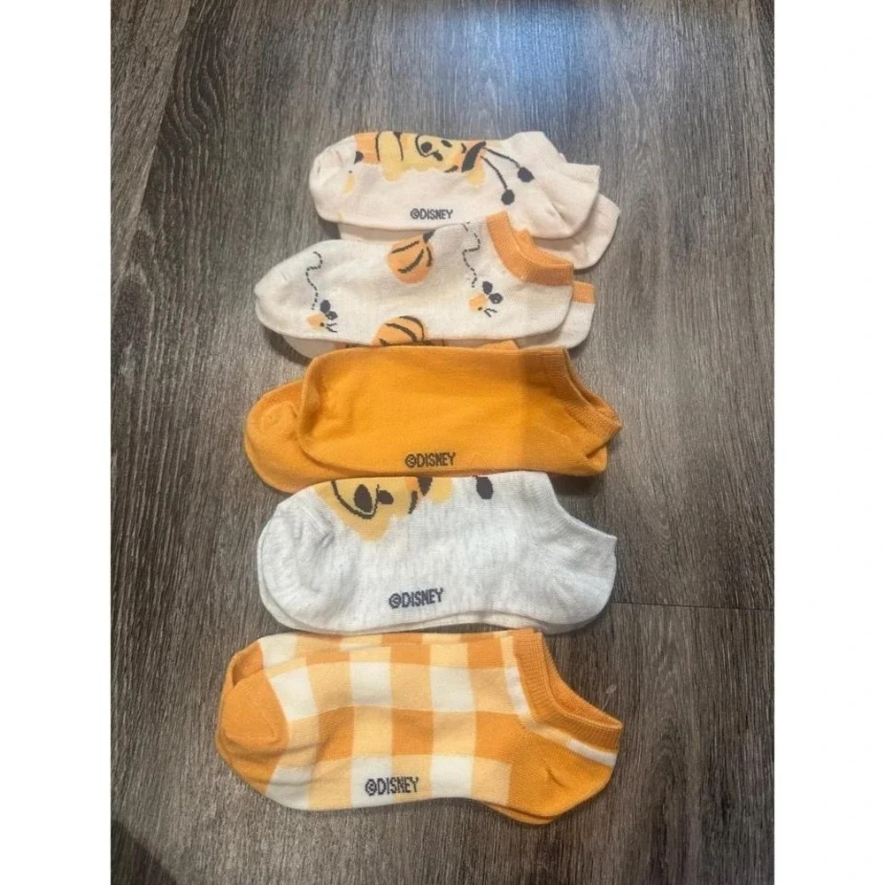Disney Pooh Tiger Paw Print Gingham No Show Socks 5 Pack Women's